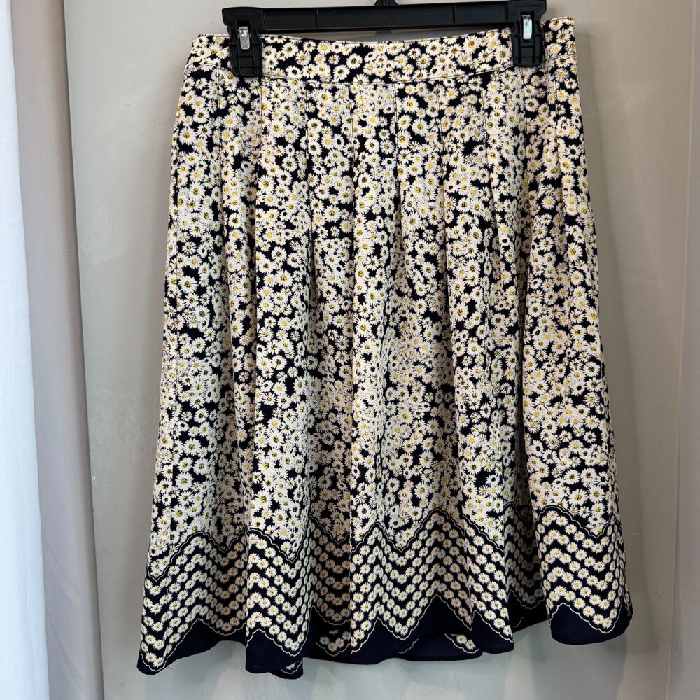 Talbots Floral Pleated Skirt 4P Petite Blue Yellow White Lined